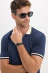Erkek Slim Fit Dar Kesim %100 Pamuk Kısa Kollu Yarım Fermuarlı Lacivert Polo Yaka Tişört