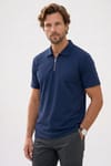 Erkek Slım Fit Dar Kesim Ekstra Soft Modal Kumaş Kısa Kollu Yarım Fermuarlı Lacivert Polo Yaka Tişört