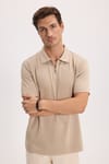 Erkek Slım Fit Dar Kesim Ekstra Soft Modal Kumaş Kısa Kollu Yarım Fermuarlı Bej Polo Yaka Tişört