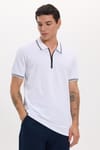 Erkek Slim Fit Dar Kesim %100 Pamuk Kısa Kollu Fermuarlı Beyaz Polo Yaka Tişört