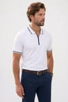 Erkek Slim Fit Dar Kesim %100 Pamuk Kısa Kollu Fermuarlı Beyaz Polo Yaka Tişört