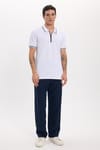 Erkek Slim Fit Dar Kesim %100 Pamuk Kısa Kollu Fermuarlı Beyaz Polo Yaka Tişört