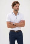 Erkek Slim Fit Dar Kesim %100 Pamuk Kısa Kollu Fermuarlı Beyaz Polo Yaka Tişört