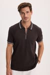 SLIM FIT T-SHIRT PIQUE ZIPPER COLLAR STRONG  TİŞÖRT