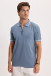 SLIM FIT T-SHIRT PIQUE ZIPPER COLLAR STRONG  TİŞÖRT