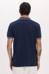 Erkek Slim Fit Dar Kesim %100 Pamuk Kısa Kollu Fermuarlı Lacivert Polo Yaka Tişört