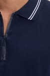 Erkek Slim Fit Dar Kesim %100 Pamuk Kısa Kollu Fermuarlı Lacivert Polo Yaka Tişört