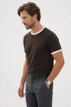 Erkek Regular Fit Klasik Kesim %100 Pamuk Kısa Kollu Bisiklet Yaka Kahverengi Tişört