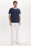 Erkek Regular Fit Klasik Kesim %100 Pamuk Kısa Kollu Bisiklet Yaka Lacivert Tişört