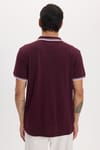 Erkek Slim Fit Dar Kesim %100 Pamuklu Çizgili Detaylı V Yaka Bordo Polo Yaka Tişört