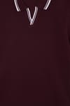 Erkek Slim Fit Dar Kesim %100 Pamuklu Çizgili Detaylı V Yaka Bordo Polo Yaka Tişört