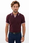 Erkek Slim Fit Dar Kesim %100 Pamuklu Çizgili Detaylı V Yaka Bordo Polo Yaka Tişört