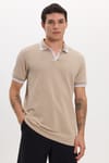 Erkek Slim Fit Dar Kesim %100 Pamuklu Çizgili Detaylı V Yaka Taş Polo Yaka Tişört