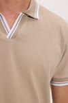 Erkek Slim Fit Dar Kesim %100 Pamuklu Çizgili Detaylı V Yaka Taş Polo Yaka Tişört