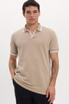 Erkek Slim Fit Dar Kesim %100 Pamuklu Çizgili Detaylı V Yaka Taş Polo Yaka Tişört