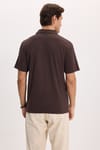 Erkek Slim Fit Dar Kesim Pamuklu Kısa Kollu Çizgili Kahverengi Polo V Yaka Tişört