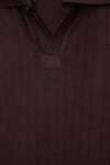 Erkek Slim Fit Dar Kesim Pamuklu Kısa Kollu Çizgili Kahverengi Polo V Yaka Tişört