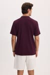 Erkek Slim Fit Dar Kesim Pamuklu Kısa Kollu Çizgili Bordo Polo V Yaka Tişört