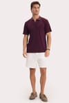 Erkek Slim Fit Dar Kesim Pamuklu Kısa Kollu Çizgili Bordo Polo V Yaka Tişört