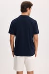 Erkek Slim Fit Dar Kesim Pamuklu Kısa Kollu Çizgili Lacivert Polo V Yaka Tişört