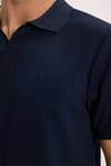 Erkek Slim Fit Dar Kesim Pamuklu Kısa Kollu Çizgili Lacivert Polo V Yaka Tişört