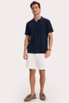 Erkek Slim Fit Dar Kesim Pamuklu Kısa Kollu Çizgili Lacivert Polo V Yaka Tişört