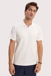 Erkek Slim Fit Dar Kesim Pamuklu Kısa Kollu Çizgili Ekru Polo V Yaka Tişört