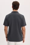 Erkek Slim Fit Dar Kesim Pamuklu Kısa Kollu Çizgili Antrasit Polo V Yaka Tişört