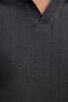Erkek Slim Fit Dar Kesim Pamuklu Kısa Kollu Çizgili Antrasit Polo V Yaka Tişört