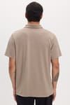 Erkek Slim Fit Dar Kesim Pamuklu Kısa Kollu Çizgili Vizon Polo V Yaka Tişört