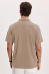 Erkek Slim Fit Dar Kesim Pamuklu Kısa Kollu Çizgili Vizon Polo V Yaka Tişört