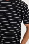 Erkek Regular Fit Rahat Kesim Bisiklet Yaka Jakarlı Siyah Üzeri Beyaz Çizgili Tişört