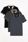Erkek Slim Fit Dar Kesim %100 Pamuk 3'lü Paket Haki-Gri-Siyah Fermuarlı Polo Yaka Pike Tişört