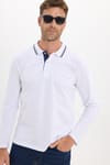 Erkek Slim Fit Dar Kesim %100 Pamuk Uzun Kollu Beyaz Polo Yaka Tişört