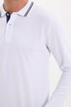 Erkek Slim Fit Dar Kesim %100 Pamuk Uzun Kollu Beyaz Polo Yaka Tişört