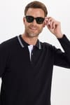 Erkek Slim Fit Dar Kesim %100 Pamuk Uzun Kollu Siyah Polo Yaka Tişört