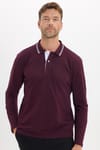 Erkek Slim Fit Dar Kesim %100 Pamuk Uzun Kollu Bordo Polo Yaka Tişört