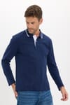 Erkek Slim Fit Dar Kesim %100 Pamuk Uzun Kollu Lacivert Polo Yaka Tişört
