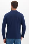 Erkek Slim Fit Dar Kesim %100 Pamuk Uzun Kollu Lacivert Polo Yaka Tişört