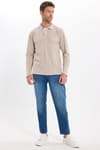 Erkek Slim Fit Dar Kesim %100 Pamuk Uzun Kollu Taş Polo Yaka Tişört