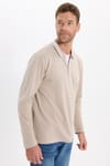 Erkek Slim Fit Dar Kesim %100 Pamuk Uzun Kollu Taş Polo Yaka Tişört