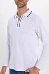 Erkek Slim Fit Dar Kesim %100 Pamuk Uzun Kollu Fermuarlı Beyaz Polo Yaka Tişört