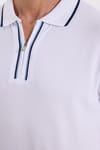 Erkek Slim Fit Dar Kesim %100 Pamuk Uzun Kollu Fermuarlı Beyaz Polo Yaka Tişört