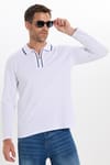 Erkek Slim Fit Dar Kesim %100 Pamuk Uzun Kollu Fermuarlı Beyaz Polo Yaka Tişört