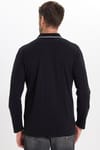 Erkek Slim Fit Dar Kesim %100 Pamuk Uzun Kollu Fermuarlı Siyah Polo Yaka Tişört