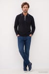 Erkek Slim Fit Dar Kesim %100 Pamuk Uzun Kollu Fermuarlı Siyah Polo Yaka Tişört