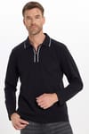 Erkek Slim Fit Dar Kesim %100 Pamuk Uzun Kollu Fermuarlı Siyah Polo Yaka Tişört