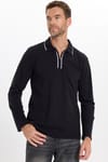 Erkek Slim Fit Dar Kesim %100 Pamuk Uzun Kollu Fermuarlı Siyah Polo Yaka Tişört