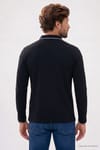 Erkek Slim Fit Dar Kesim %100 Pamuk Uzun Kollu Fermuarlı Siyah Polo Yaka Tişört