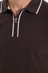 Erkek Slim Fit Dar Kesim %100 Pamuk Uzun Kollu Fermuarlı Kahverengi Polo Yaka Tişört
